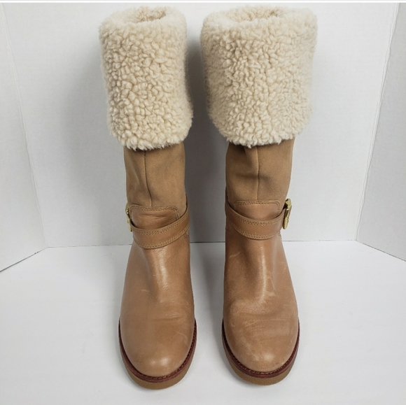 COACH Parka Tan & Cream Cold-Weather Shearling Boots 8 - Picture 4 of 12